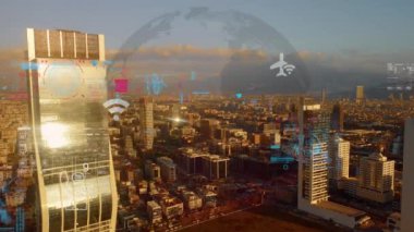 Akıllı şehir ve iletişim ağı konsepti. 5G mi? LPWA Düşük Güç Geniş Alanı. Kablosuz iletişim. Yüksek kalite 4k görüntü