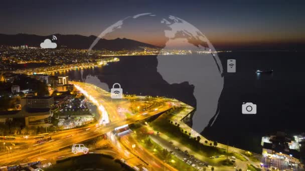 Smart City Und Kommunikations Netzwerk Konzept Lpwa Low Power Wide — Stockvideo