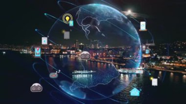 Akıllı şehir ve iletişim ağı konsepti. 5G mi? LPWA Düşük Güç Genişliği. Kablosuz iletişim. Yüksek kalite 4k görüntü