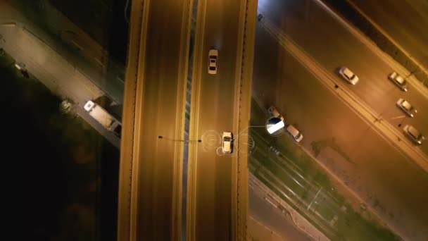 Сверху Вниз Вид Беспилотных Летательных Аппаратов Автономных Самоуправляющихся Автомобилей Движущихся — стоковое видео