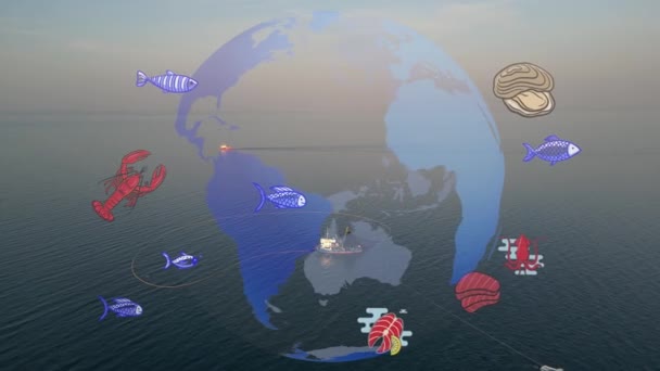 Vue Aérienne Bateau Pêche Filet Forme Cercle Collecte Poissons Mer — Video