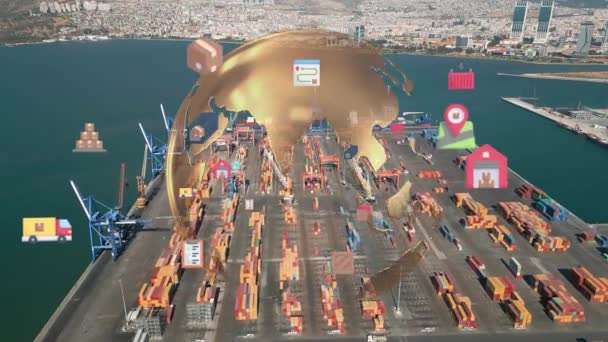 Bisnis Logistik Atau Konsep Transportasi Pandangan Udara Atas Pelabuhan Ekspor — Stok Video