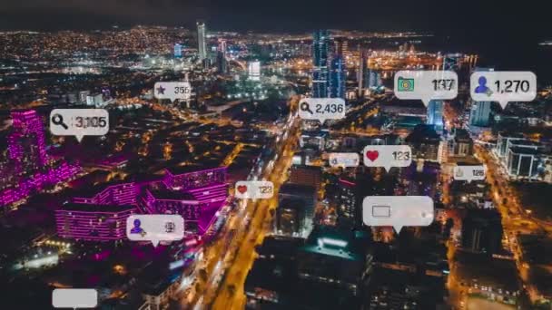 Iconos Redes Sociales Notificaciones Sobre Las Ciudades Concepto Red Social — Vídeo de stock