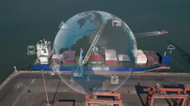 Birçok kargo konteynırı sırasıyla ithalat ihracat portu üzerinde lojistik iş veya ulaşım kavramı. Yüksek kalite 4k görüntü
