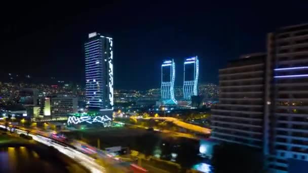 Légi Fény Éjszaka Izmir Turkey Time Lappse Kiváló Minőségű Felvételek — Stock videók