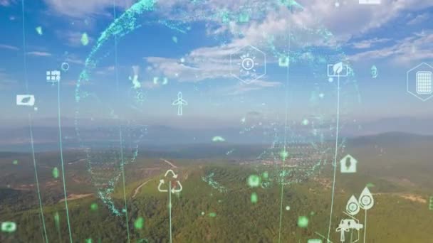 Vista Aérea Del Bosque Verde Concepto Tecnología Ambiental Tecnología Verde — Vídeos de Stock