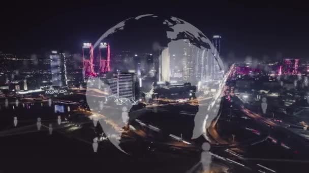 Cityscape Futuristickým Síťovým Připojením Datovou Komunikací Technologický Koncept Hyperskleróza Vysoce — Stock video