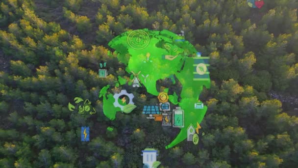 緑の森の航空ビューと環境技術の概念 グリーン テック 生態学 緑の変換 Sdgs 高品質4K映像 — ストック動画