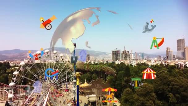Parque Atracciones Parque Atracciones Aéreo Paisaje Urbano Imágenes Alta Calidad — Vídeos de Stock