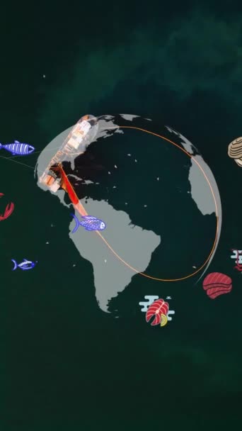 Widok Lotu Ptaka Statek Rybacki Sieć Kształcie Koła Zbieranie Ryb — Wideo stockowe