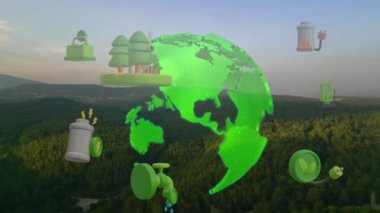 Yeşil orman hava manzarası ve çevresel teknoloji kavramı. Yeşil teknoloji. Ekoloji. Yeşil dönüşüm. GX. SDG 'ler. Yüksek kalite 4k görüntü