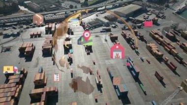 Birçok kargo konteynırı sırasıyla ithalat ihracat portu üzerinde lojistik iş veya ulaşım kavramı. Yüksek kalite 4k görüntü