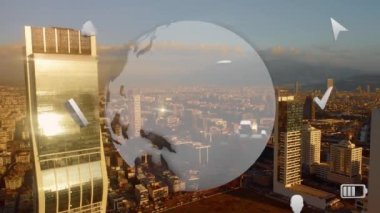 Akıllı şehir ve iletişim ağı konsepti. 5G mi? Bazı şeylerin interneti. Telekomünikasyon. Yüksek kalite 4k görüntü