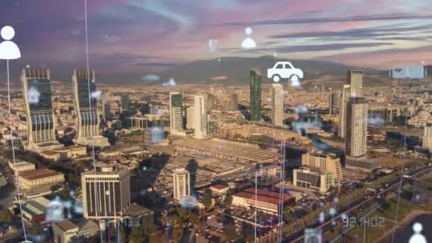 Koncepcja Inteligentnego Miasta Sieci Komunikacyjnej Iot Internet Rzeczy Telekomunikacja Wysokiej — Wideo stockowe