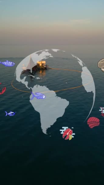 Vue Aérienne Bateau Pêche Filet Forme Cercle Collectant Poisson Pêche — Video