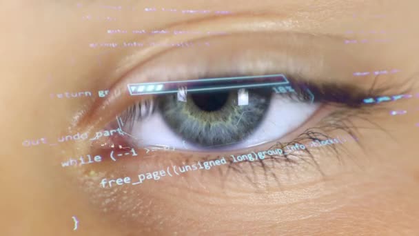 Program Kodlu Göz Fütürist Teknoloji Yeşil Mavi Bilgisayar Verileriyle Göz — Stok video