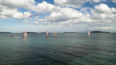 Cesmealti, Izmir , TURKEY january 19 2023 , Aerial view of Cesmealti windsurfers taken by drone. High quality 4k footage