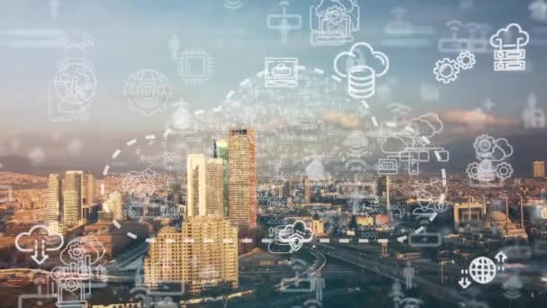 Smart City Communication Network Concept Iot Internet Things Telecommunication High — Stock Video