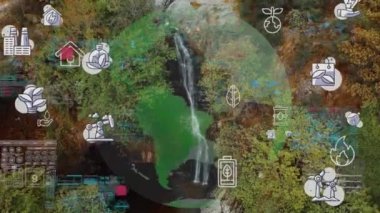 Beautiful waterfall on green mossy rocks. Water stream flowing in rocky path among wild forest. Wild mountain waterfall landscape. Wild waterfall rocks. High quality 4k footage