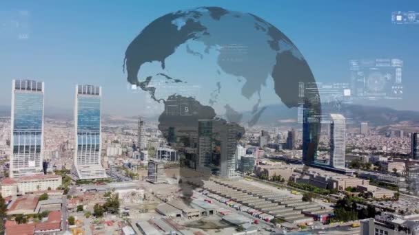 Verileri Analitik Arayüzü Akıllı Şehrin Üzerinde Uçuyor Zekasının Geleceğini Değiştiriyor — Stok video