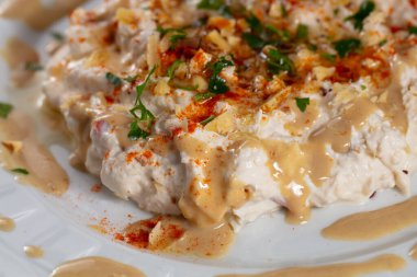 Traditional Turkish cuisine, Appetizer, salad made with eggplant and yoghurt. local name, Mutebbel. High quality photo