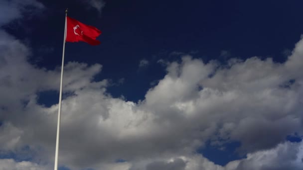 Turkish Flag Waving Blue Sky Sunny Time Republic Turkey National — Wideo stockowe