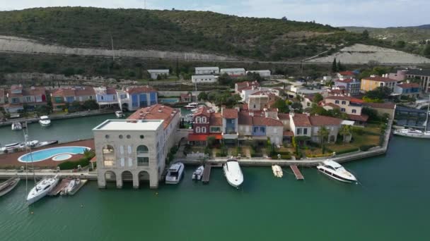 Aerial View Marina Yacht Club Turkey Alacati Port High Quality — Stok video