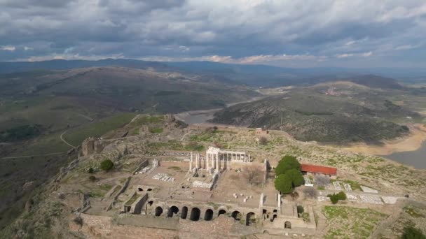 Luchtbeelden Van Een Oude Stad Bovenaanzicht Van Pergamon Oude Stad — Stockvideo