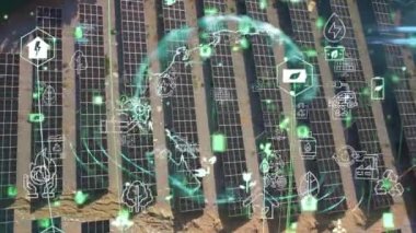 Güneş enerjisi ve teknoloji konsepti. Yenilenebilir enerji. Akıllı şebeke Yüksek kalite 4k görüntü