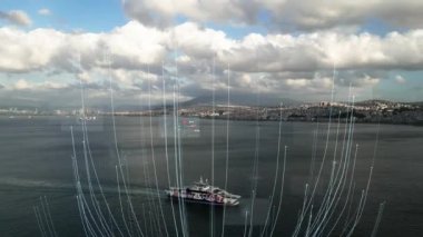 Modern city and graphical user interface. Statistics of business. Management strategy. High quality 4k footage