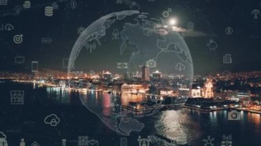 Akıllı şehir ve iletişim ağı konsepti. 5G mi? LPWA Düşük Güç Genişliği. Kablosuz iletişim. Yüksek kalite 4k görüntü