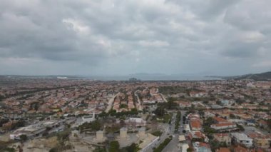 4K Aerial view of Alacati Windmills izmir. High quality 4k footage