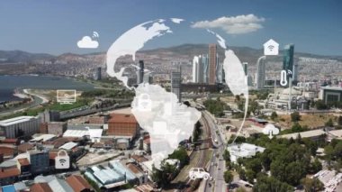 Akıllı şehir IOT interneti ICT dijital teknoloji fütüristik, otomasyon yönetimi akıllı dijital teknoloji VPN siber güvenlik enerjisi sürdürülebilir metaevren şehir sanal artırılmış. Yüksek