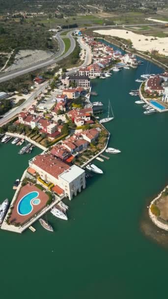 Aerial View Marina Yacht Club Turkey Alacati Port High Quality — Stockvideo