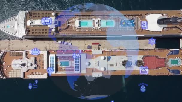 Flygfoto Över Vackra Vita Kryssningsfartyg Ovanför Lyx Kryssning Koncept Turism — Stockvideo