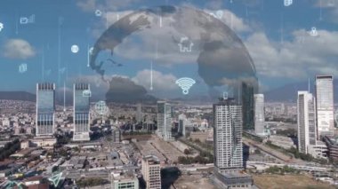 Akıllı şehir ve iletişim ağı konsepti. 5G mi? LPWA Düşük Güç Genişliği. Kablosuz iletişim. Yüksek kalite 4k görüntü