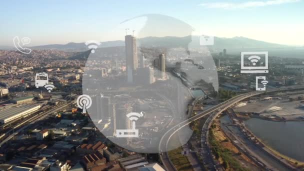 Концепція Розумного Міста Комунікаційної Мережі Низька Потужність Lpwa Бездротовий Язок — стокове відео