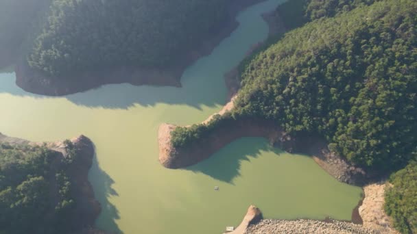 Aerial Drone Footage Top View Water Dam Reservoir Lake Generating — Video Stock