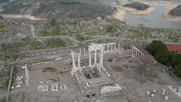 Akropolis Van Pergamon Oude Stad Ruïnes Bergama Izmir Turkije Hoge — Stockvideo