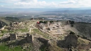 The Acropolis of Pergamon Ancient City Ruins in Bergama, Izmir, Turkey. High quality 4k footage