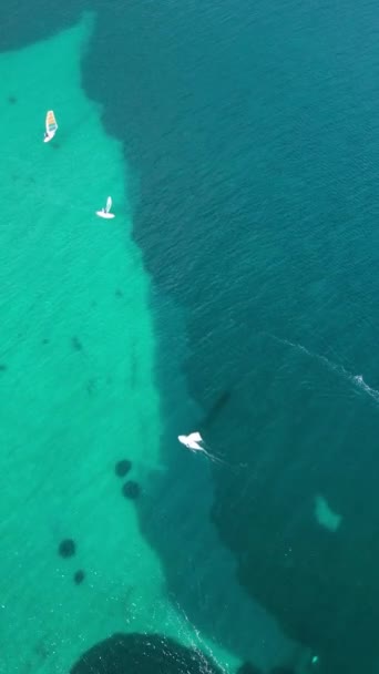 Windsurfer Sailing Beautiful Blue Water Top Aerial View High Quality — Stockvideo