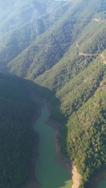 Aerial Drone Footage Top View Water Dam Reservoir Lake Generating — Vídeo de Stock