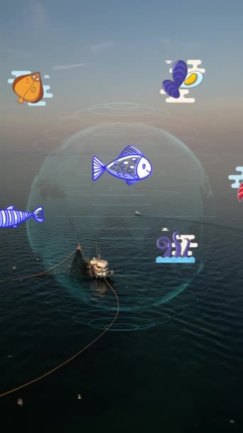 Aerial View Fishing Ship Net Circle Shape Halak Gyűjtése Hagyományos — Stock videók
