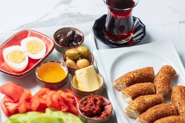 Tradiční Výborná Turecká Snídaně Koncept Jídla Foto Kvalitní Fotografie — Stock fotografie