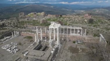 The Acropolis of Pergamon Ancient City Ruins in Bergama, Izmir, Turkey. High quality 4k footage