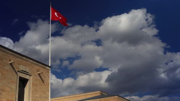 Török Zászló Lengett Kék Égen Napos Idő Török Köztársaság Nemzeti — Stock videók