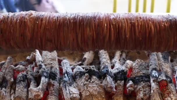Turkish Albanian Dish Kokorec Made Sheep Bowel Lamb Intestines Cooked — Stock Video