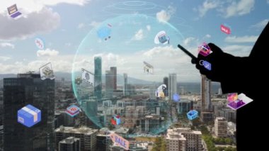 Mobile communication network concept.online shopping. High quality 4k footage