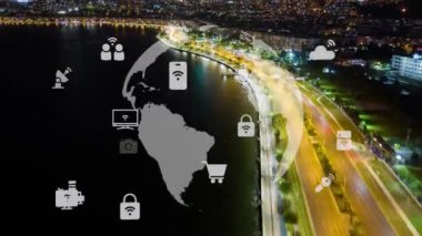Akıllı şehir ve iletişim ağı konsepti. 5G mi? Bazı şeylerin interneti. Telekomünikasyon. Yüksek kalite 4k görüntü