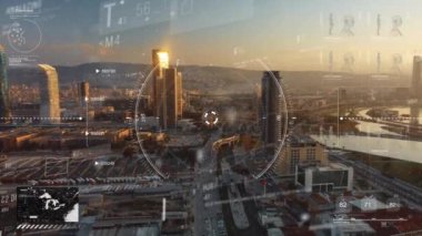 Akıllı şehir ve iletişim ağı konsepti. 5G mi? LPWA Düşük Güç Geniş Alanı. Kablosuz iletişim. Yüksek kalite 4k görüntü